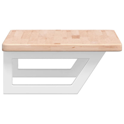 Badeværelseshylde Stål Og Massivt Egetræ Brun Og Hvid