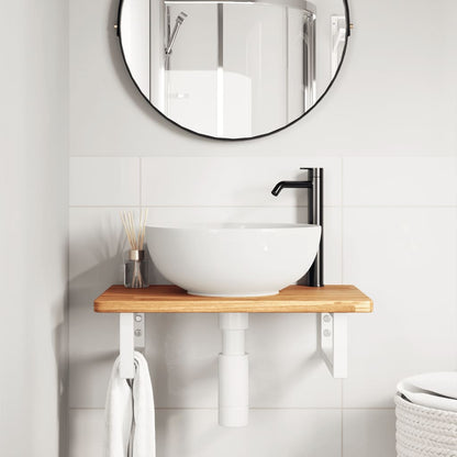 Badeværelseshylde Stål Og Massivt Egetræ Lysebrun Og Hvid