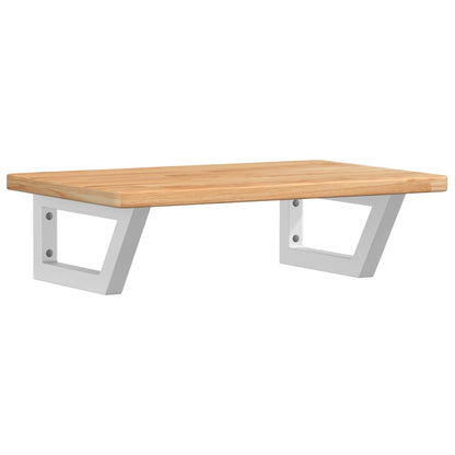 Badeværelseshylde Stål Og Massivt Egetræ Lysebrun Og Hvid