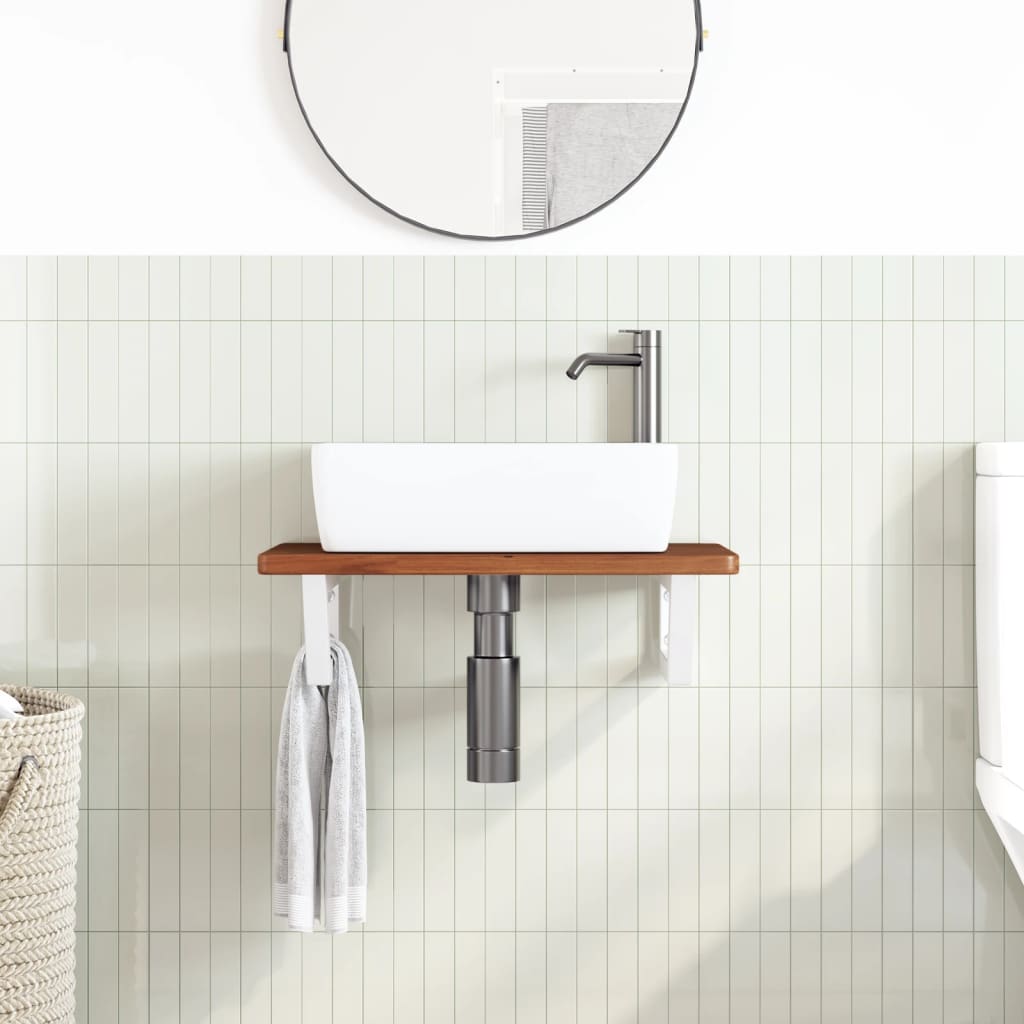 Badeværelseshylde Stål Og Massivt Egetræ Mørkebrun Og Hvid