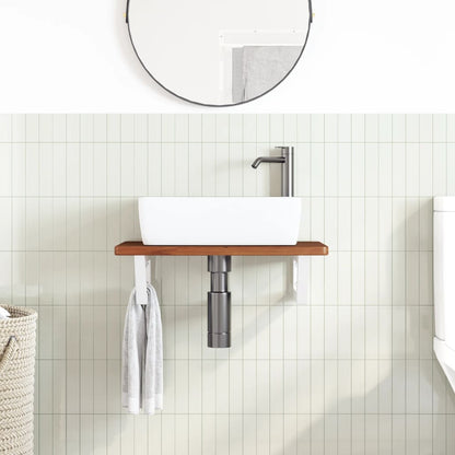 Badeværelseshylde Stål Og Massivt Egetræ Mørkebrun Og Hvid