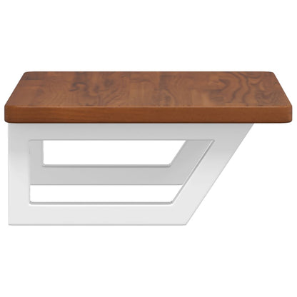 Badeværelseshylde Stål Og Massivt Egetræ Mørkebrun Og Hvid