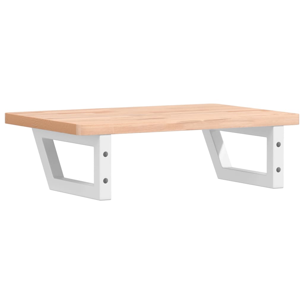 Badeværelseshylde Stål Og Massivt Bøgetræ Brun Og Hvid