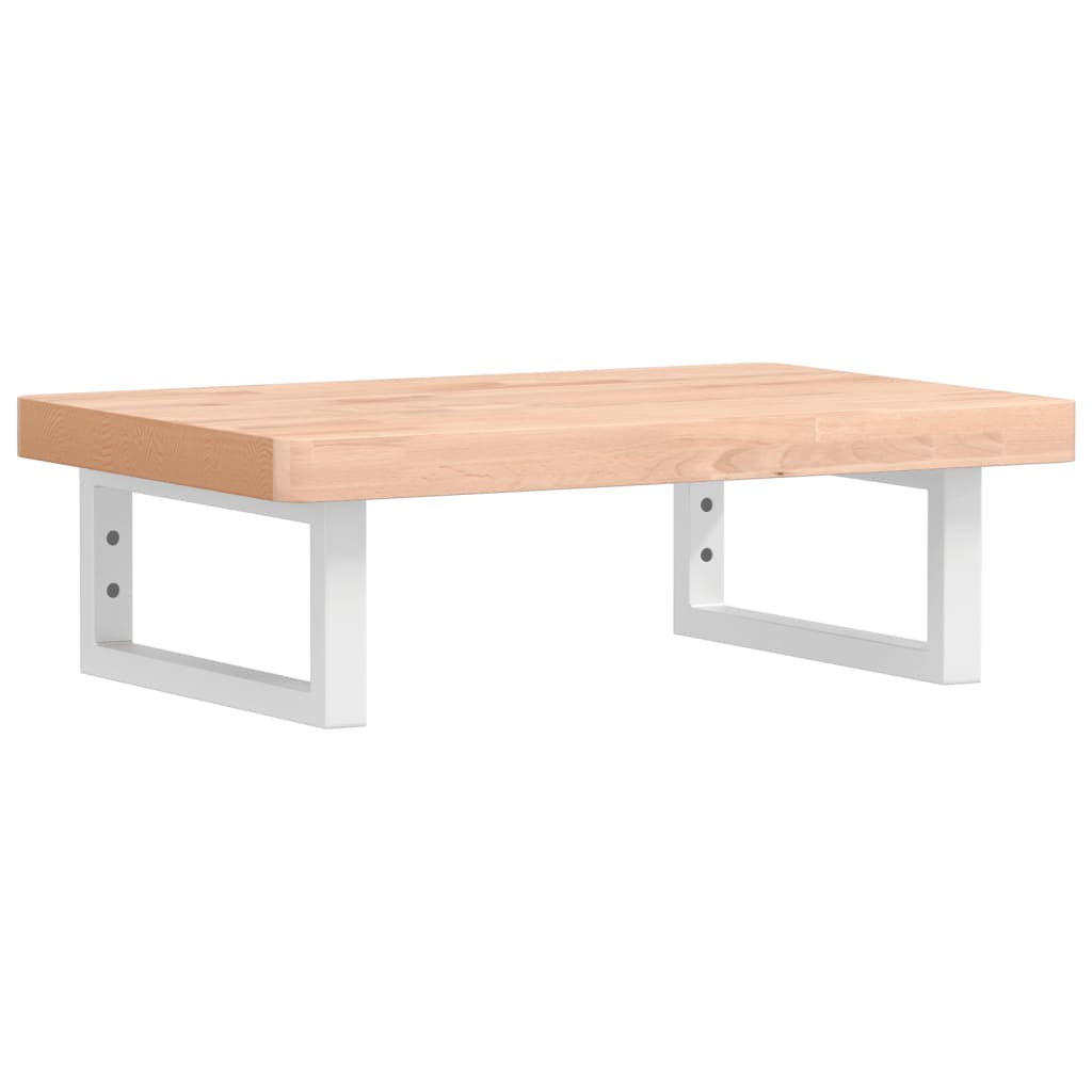 Badeværelseshylde Stål Og Massivt Bøgetræ Brun Og Hvid