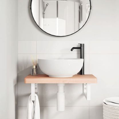 Badeværelseshylde Stål Og Massivt Bøgetræ Brun Og Hvid