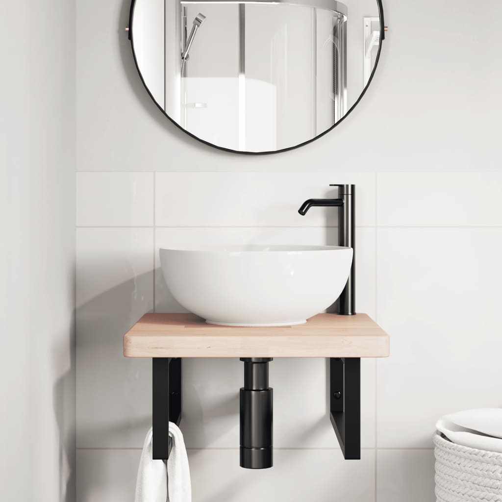 Badeværelseshylde Stål Og Massivt Egetræ Brun Og Sort