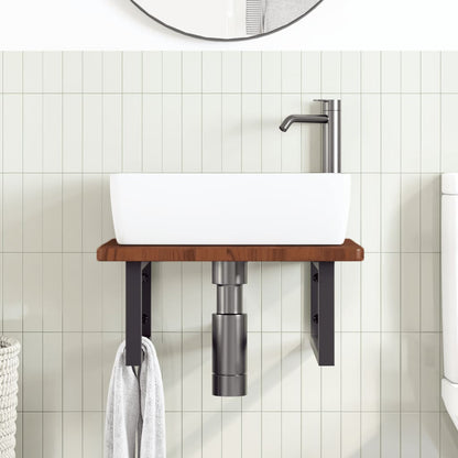 Badeværelseshylde Stål Og Massivt Egetræ Mørkebrun Og Sort