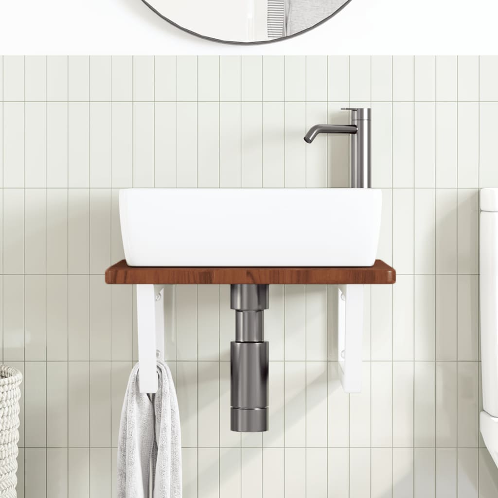 Badeværelseshylde Stål Og Massivt Egetræ Mørkebrun Og Hvid