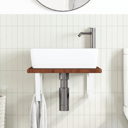 Badeværelseshylde Stål Og Massivt Egetræ Mørkebrun Og Hvid