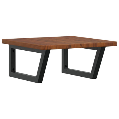 Badeværelseshylde Stål Og Massivt Egetræ Mørkebrun Og Sort