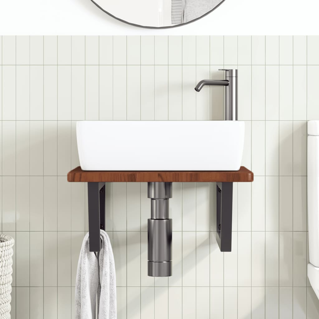 Badeværelseshylde Stål Og Massivt Egetræ Mørkebrun Og Sort