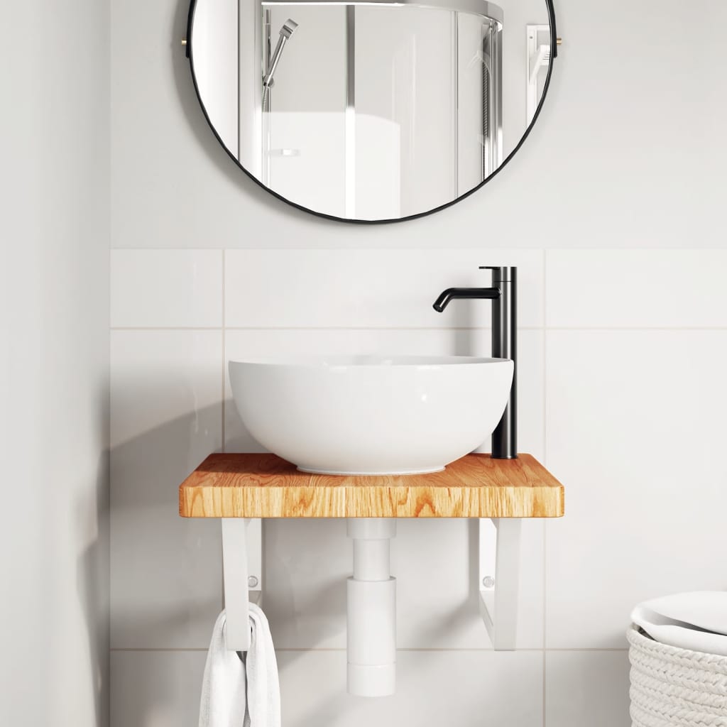 Badeværelseshylde Stål Og Massivt Egetræ