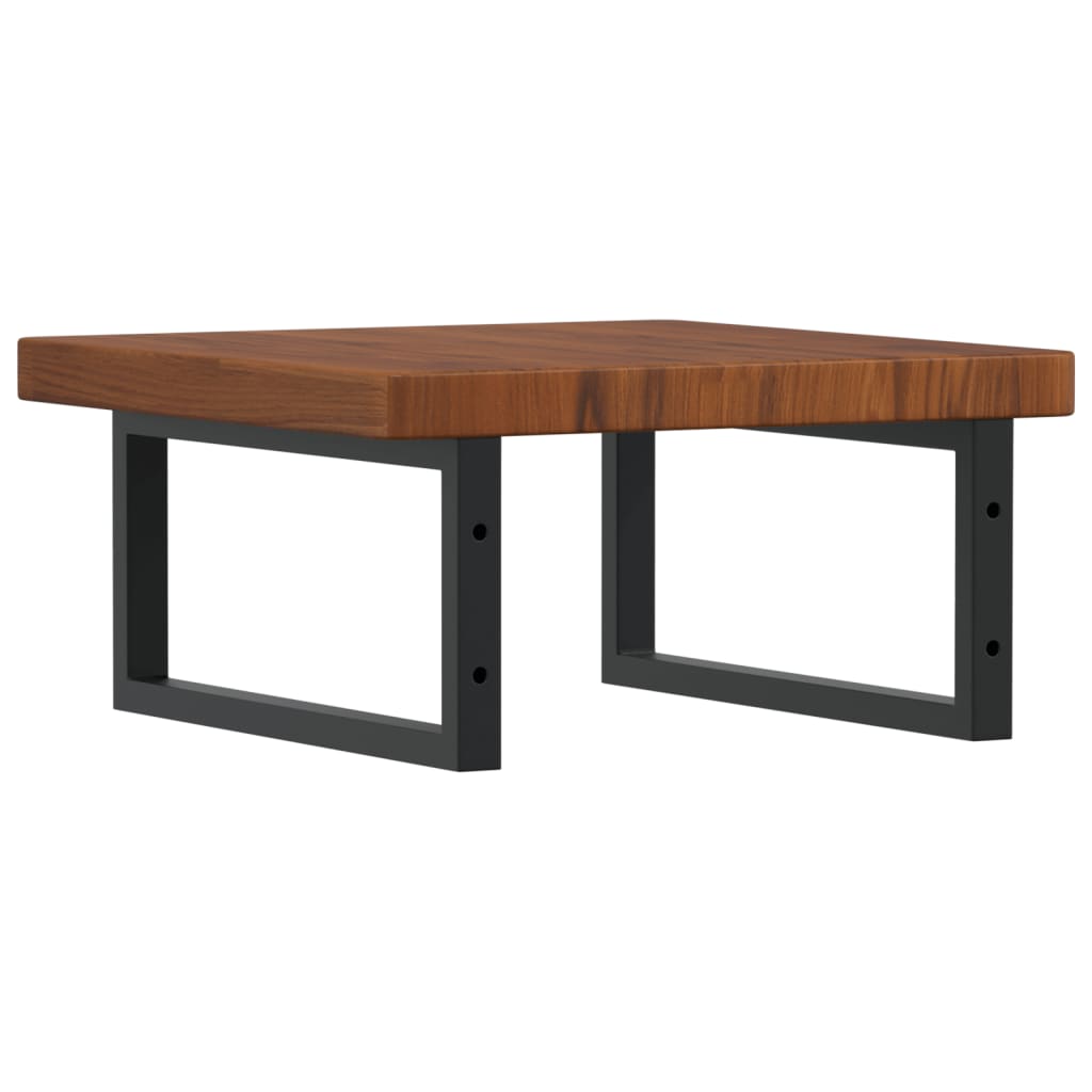 Badeværelseshylde Stål Og Massivt Egetræ Mørkebrun Og Sort