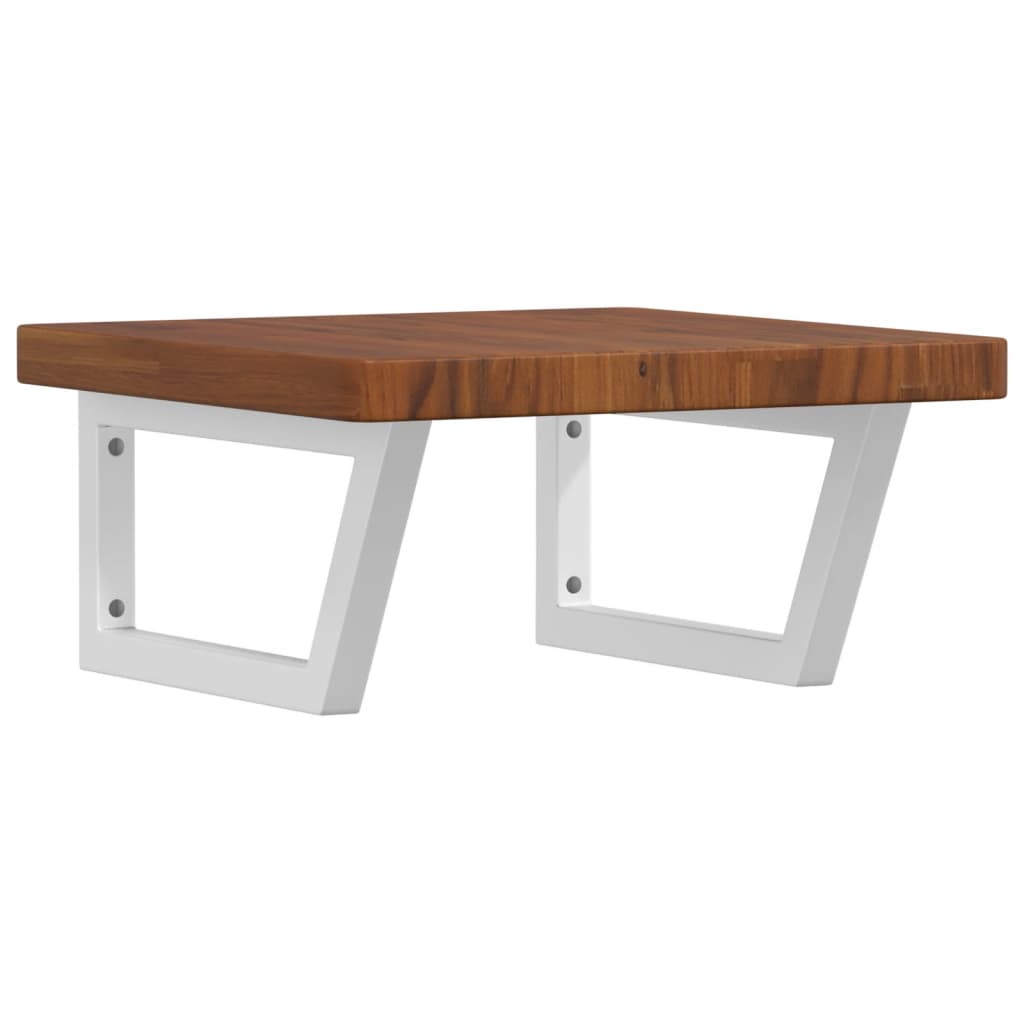 Badeværelseshylde Stål Og Massivt Egetræ Mørkebrun Og Hvid