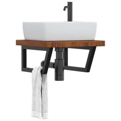 Badeværelseshylde Stål Og Massivt Egetræ Mørkebrun Og Sort