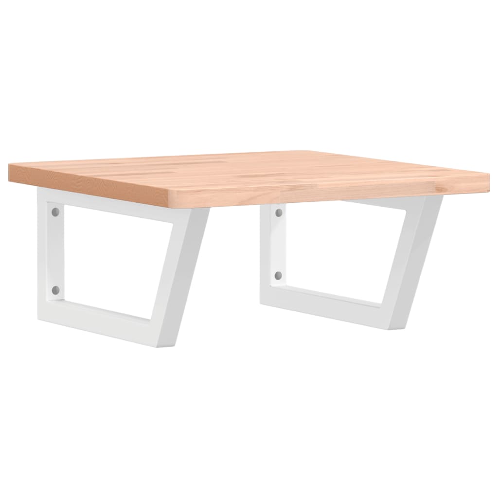 Badeværelseshylde Stål Og Massivt Bøgetræ Brun Og Hvid