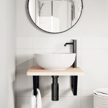 Badeværelseshylde Stål Og Massivt Bøgetræ Brun Og Sort