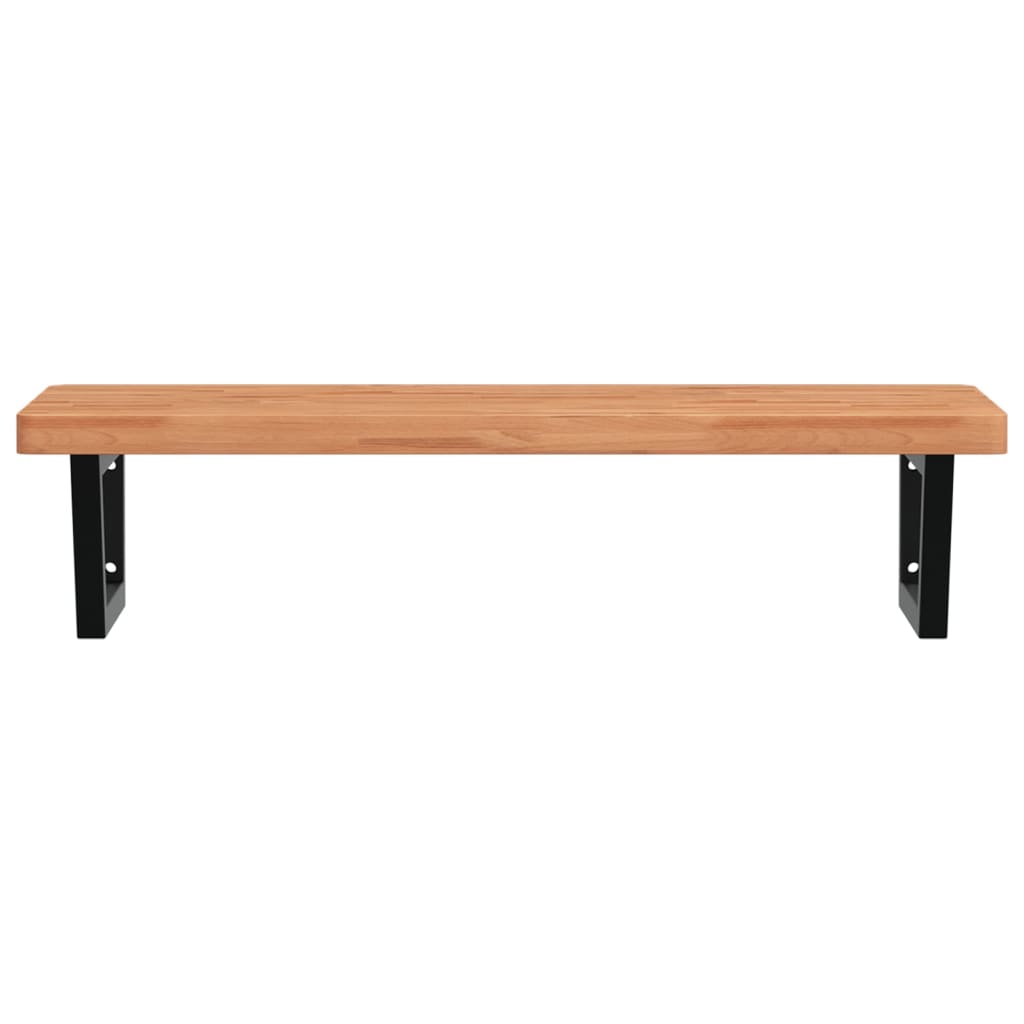 Badeværelseshylde Stål Og Massivt Bøgetræ Mørkebrun Og Sort