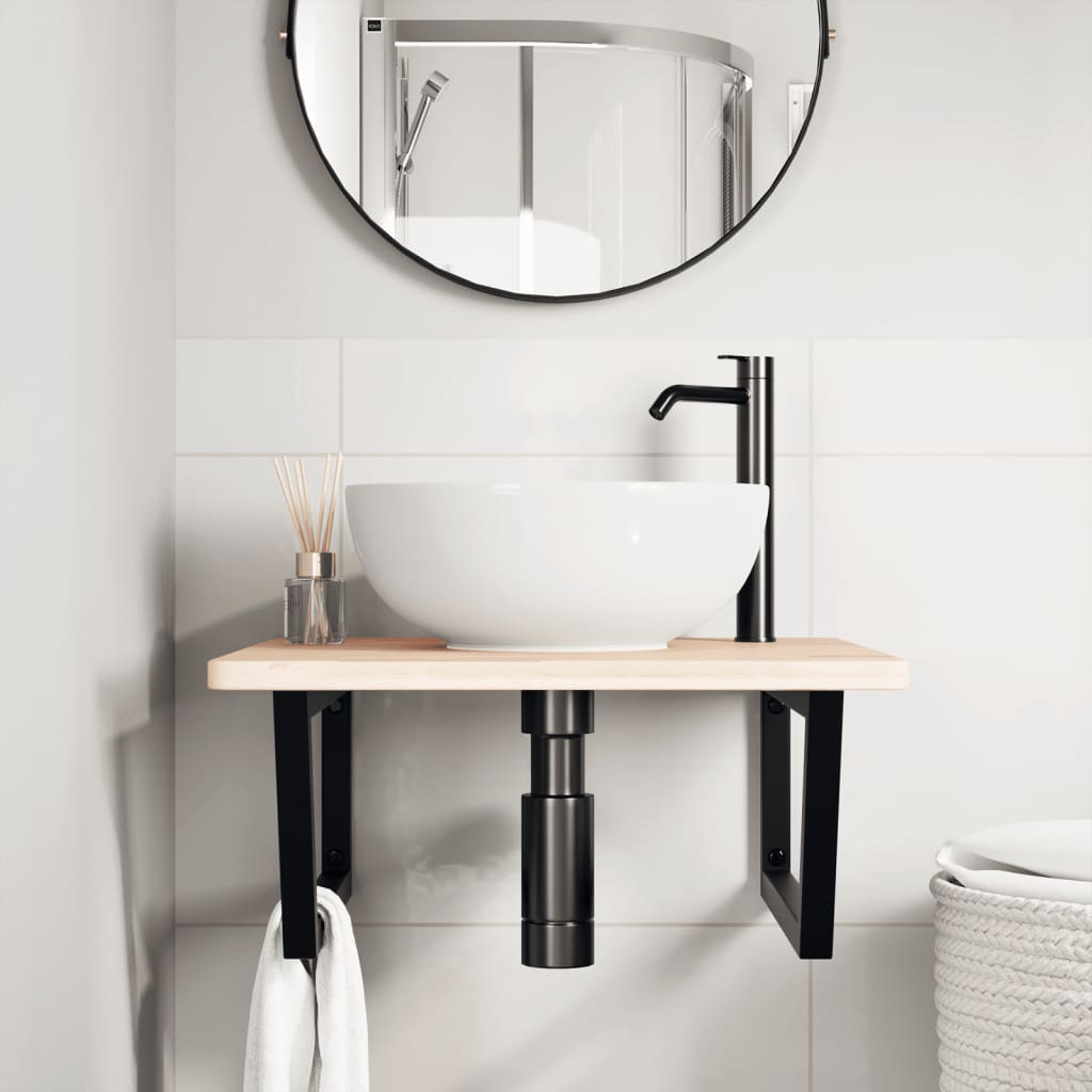 Badeværelseshylde Stål Og Massivt Egetræ Brun Og Sort