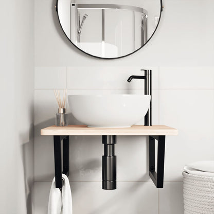 Badeværelseshylde Stål Og Massivt Egetræ Brun Og Sort