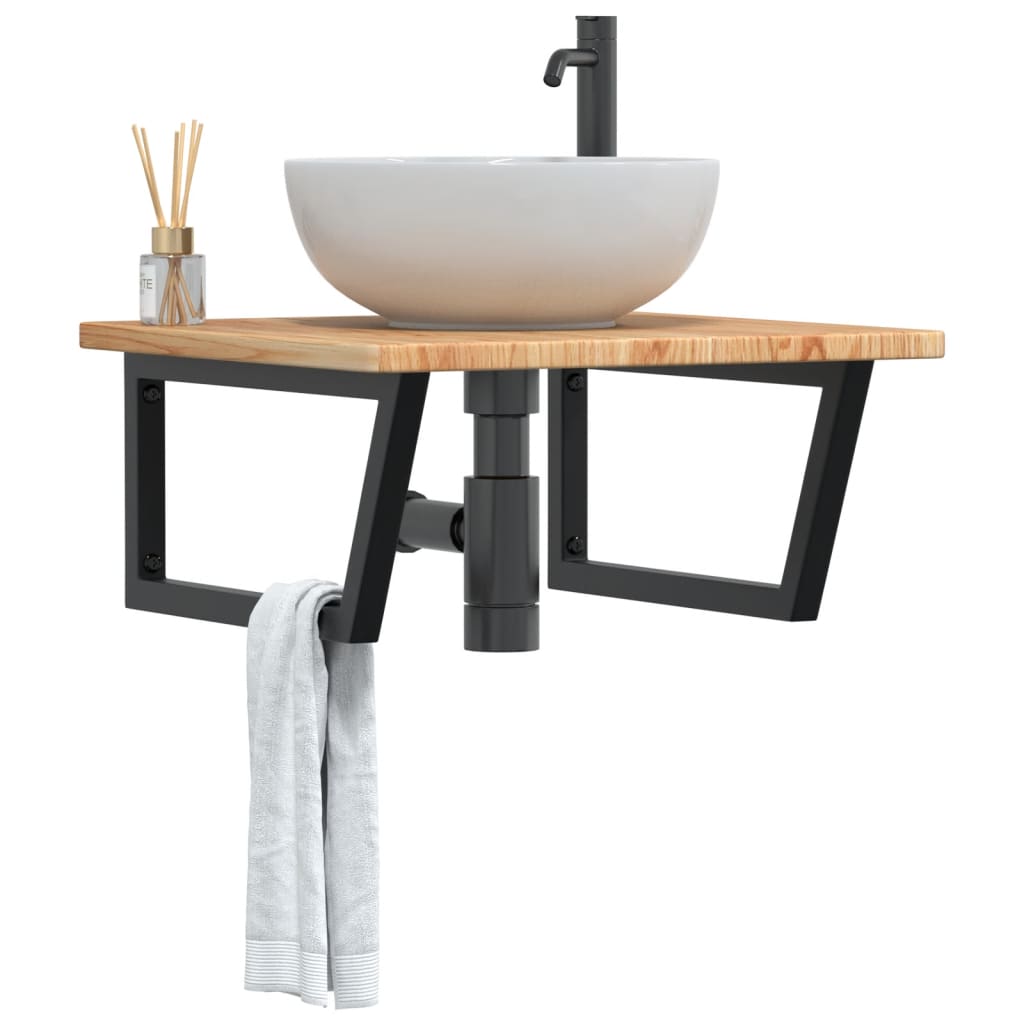 Badeværelseshylde Stål Og Massivt Egetræ Lysebrun Og Sort