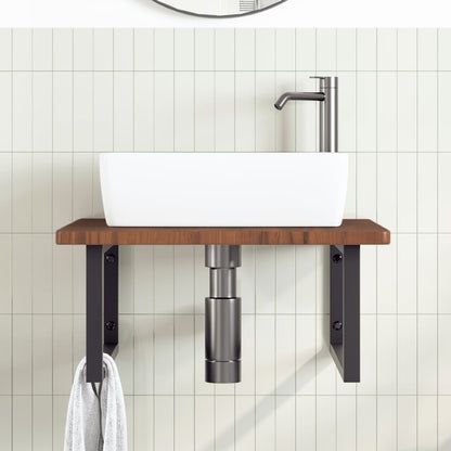 Badeværelseshylde Stål Og Massivt Egetræ Mørkebrun Og Sort