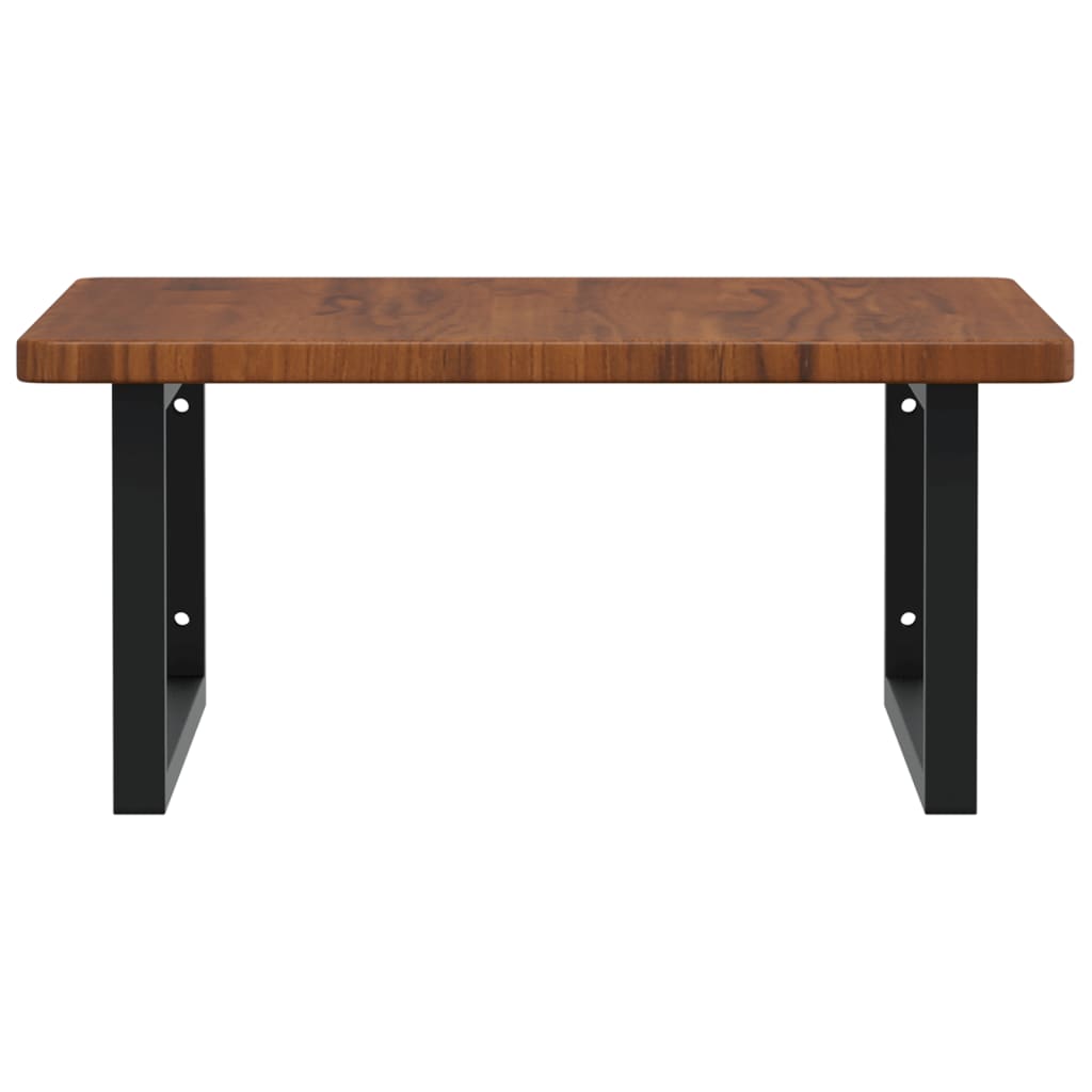 Badeværelseshylde Stål Og Massivt Egetræ Mørkebrun Og Sort