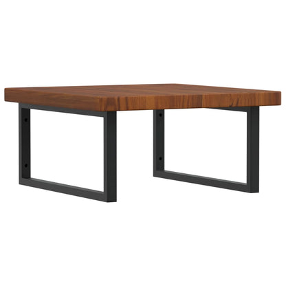 Badeværelseshylde Stål Og Massivt Egetræ Mørkebrun Og Sort