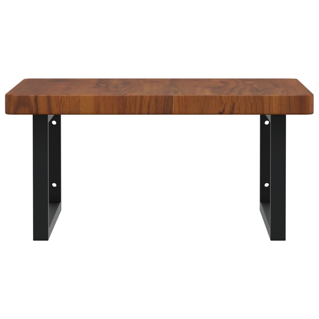 Badeværelseshylde Stål Og Massivt Egetræ Mørkebrun Og Sort