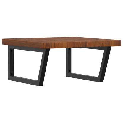 Badeværelseshylde Stål Og Massivt Egetræ Mørkebrun Og Sort