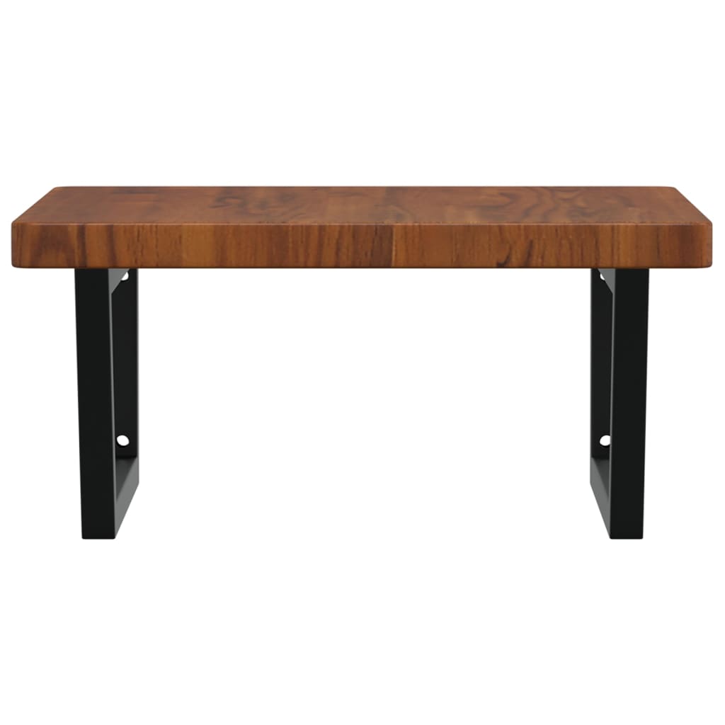 Badeværelseshylde Stål Og Massivt Egetræ Mørkebrun Og Sort