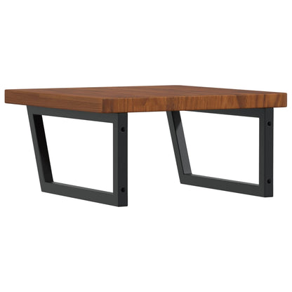 Badeværelseshylde Stål Og Massivt Egetræ Mørkebrun Og Sort