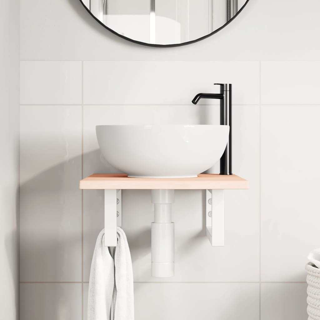 Badeværelseshylde Stål Og Massivt Egetræ Brun Og Hvid