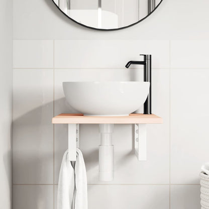 Badeværelseshylde Stål Og Massivt Egetræ Brun Og Hvid