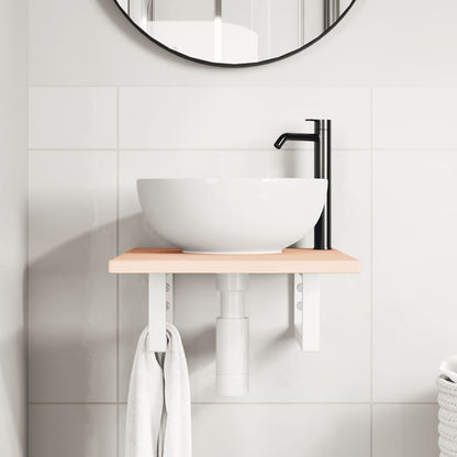 Badeværelseshylde Stål Og Massivt Egetræ Brun Og Hvid