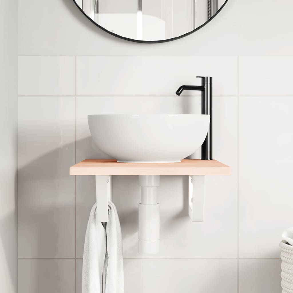 Badeværelseshylde Stål Og Massivt Egetræ Brun Og Hvid