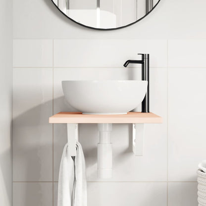 Badeværelseshylde Stål Og Massivt Egetræ Brun Og Hvid