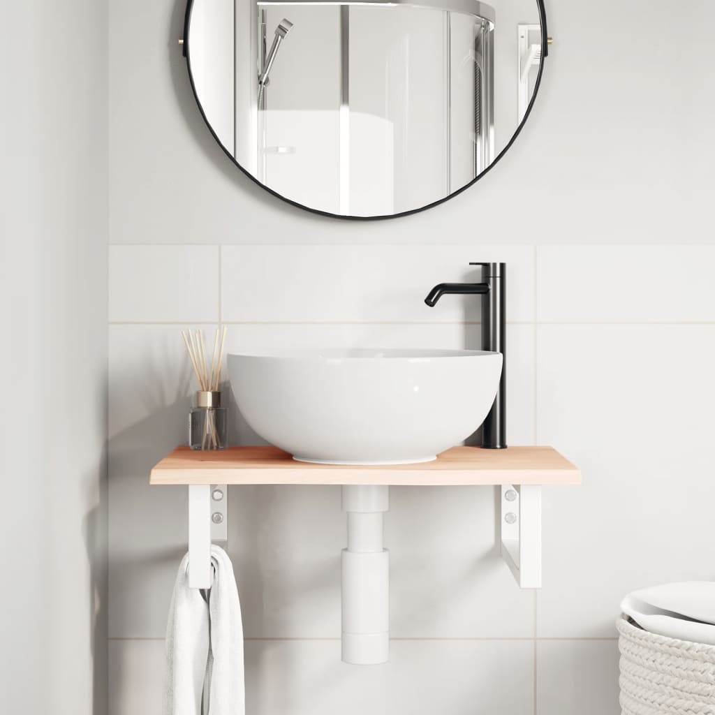 Badeværelseshylde Stål Og Massivt Egetræ Brun Og Hvid