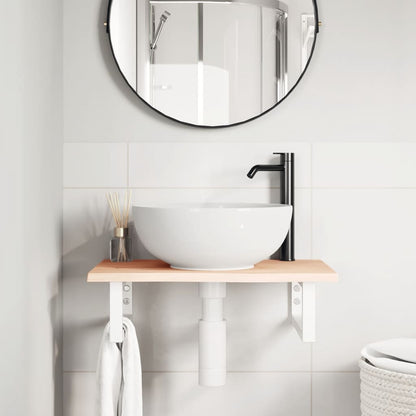 Badeværelseshylde Stål Og Massivt Egetræ Brun Og Hvid