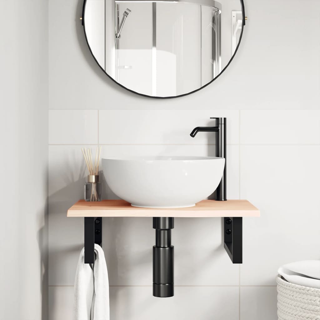 Badeværelseshylde Stål Og Massivt Egetræ Brun Og Sort