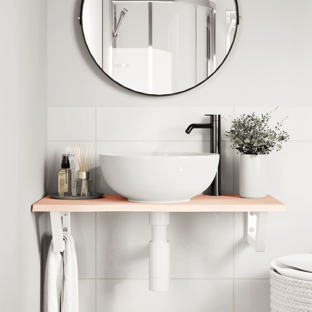 Badeværelseshylde Stål Og Massivt Egetræ Brun Og Hvid