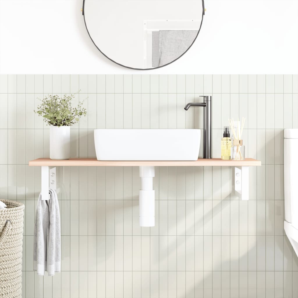 Badeværelseshylde Stål Og Massivt Egetræ Brun Og Hvid