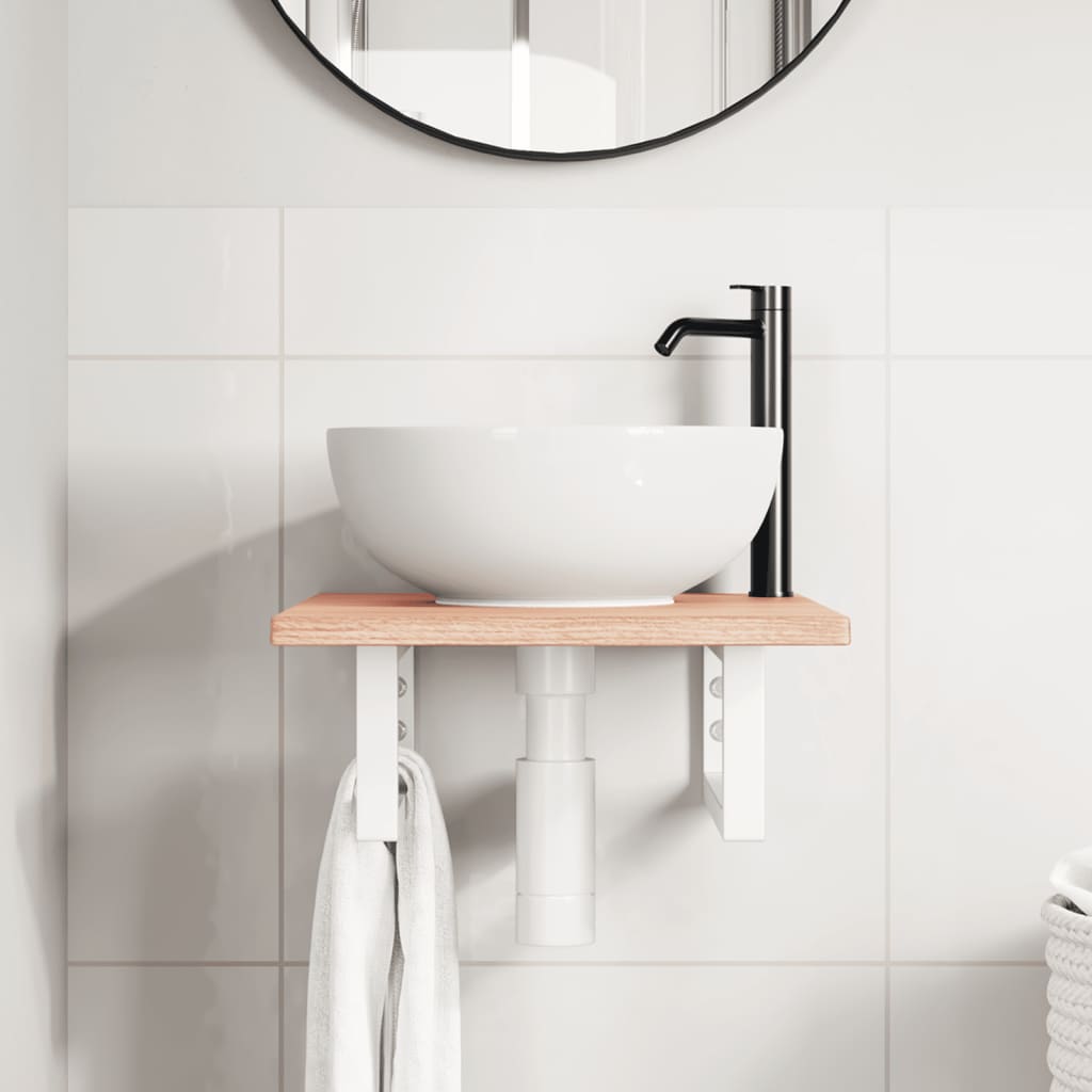 Badeværelseshylde Stål Og Massivt Egetræ Lysebrun Og Hvid