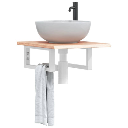 Badeværelseshylde Stål Og Massivt Egetræ Lysebrun Og Hvid