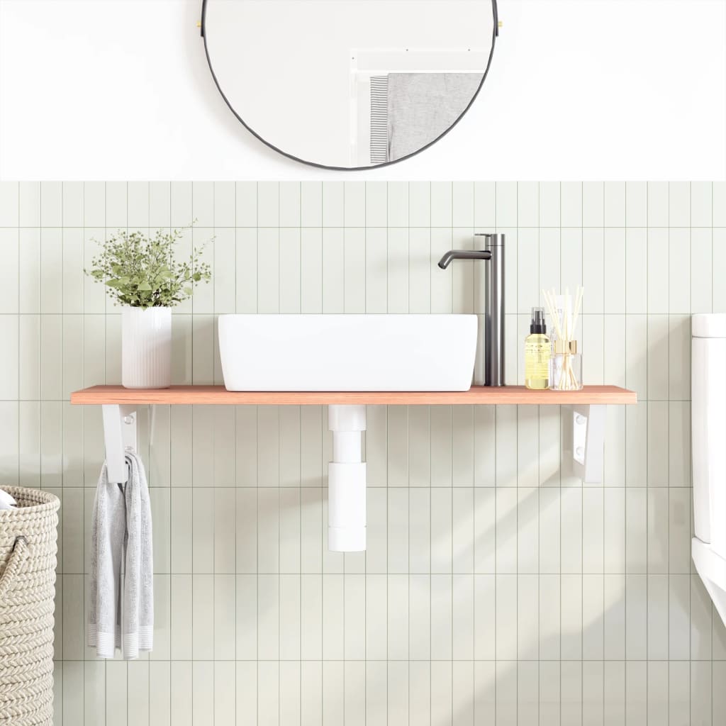 Badeværelseshylde Stål Og Massivt Egetræ Lysebrun Og Hvid