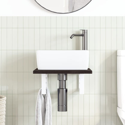 Badeværelseshylde Stål Og Massivt Egetræ Mørkebrun Og Hvid