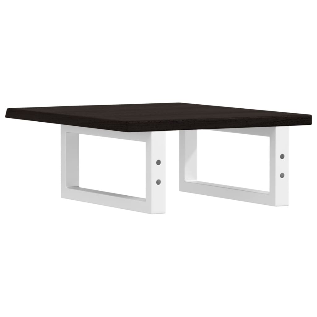 Badeværelseshylde Stål Og Massivt Egetræ Mørkebrun Og Hvid