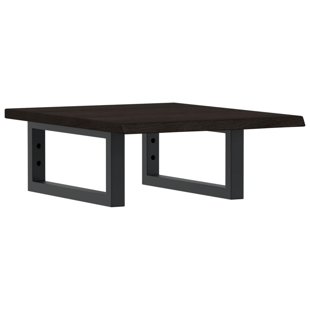 Badeværelseshylde Stål Og Massivt Egetræ Mørkebrun Og Sort