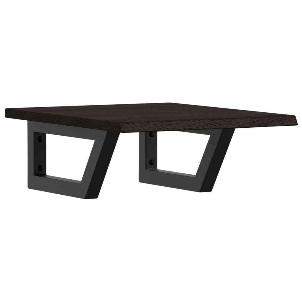 Badeværelseshylde Stål Og Massivt Egetræ Mørkebrun Og Sort