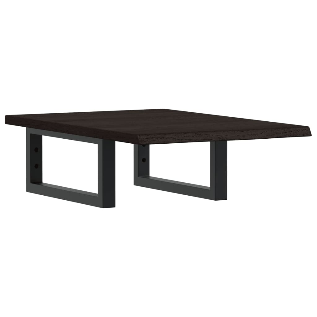 Badeværelseshylde Stål Og Massivt Egetræ Mørkebrun Og Sort